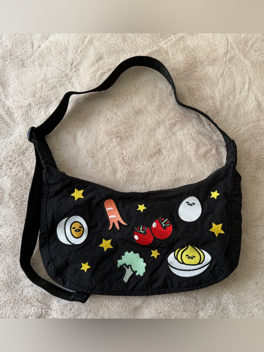 BAGGU x Gudetama Medium Nylon Crescent Bag Embroidered Gudetama